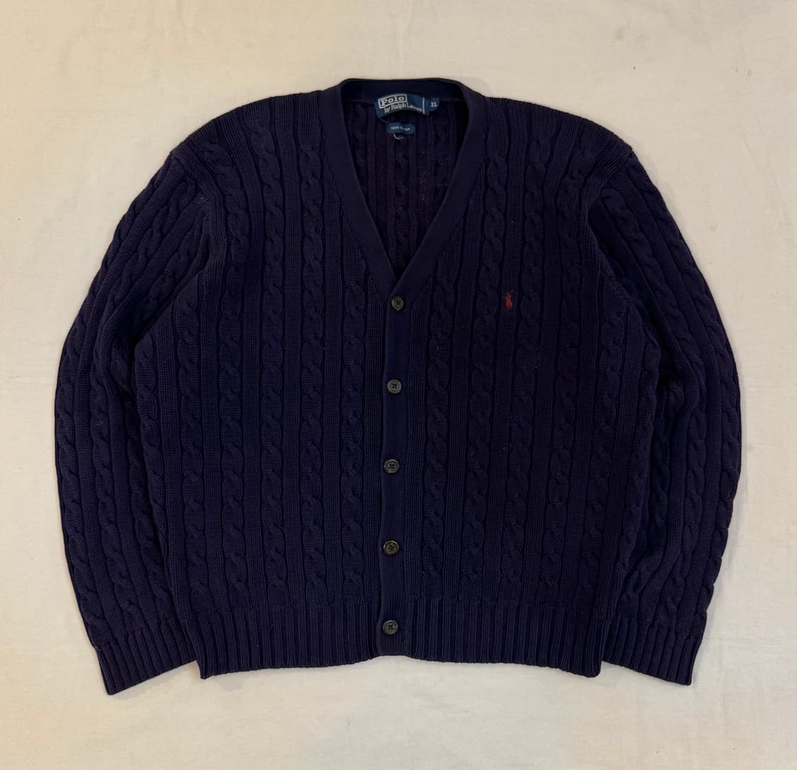 90s 폴로 랄프로렌 꽈배기 케이블 니트 가디건 네이비 상품이미지1