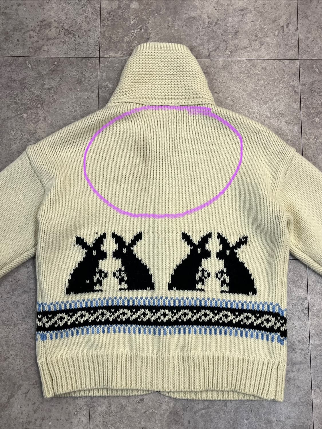 빈티지 토끼 패턴 뜨개 니트 집업 아이보리 #csz2545  상품이미지7