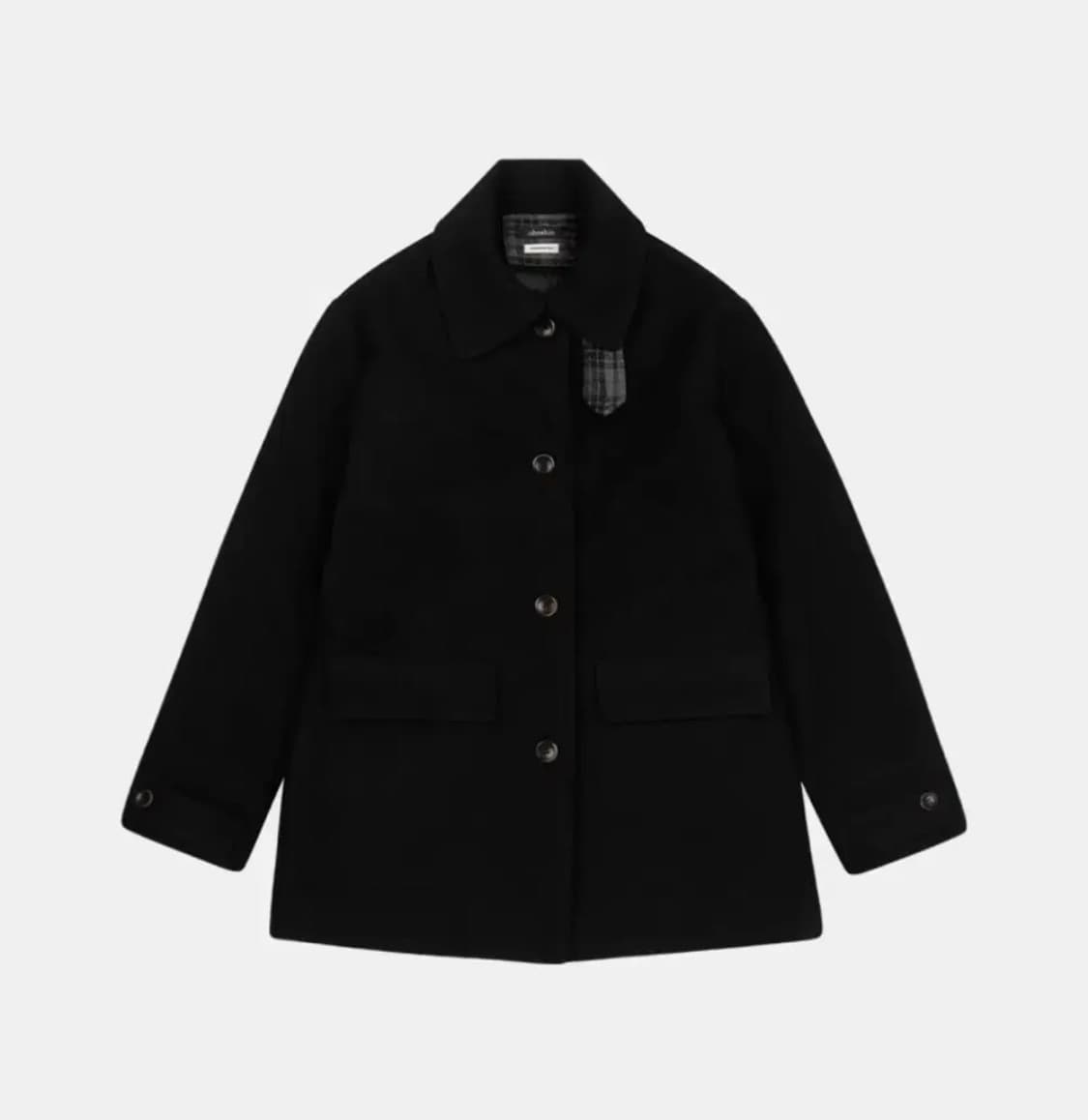 오헤시오 체크 울 코트 블랙 하프코트 상품이미지2