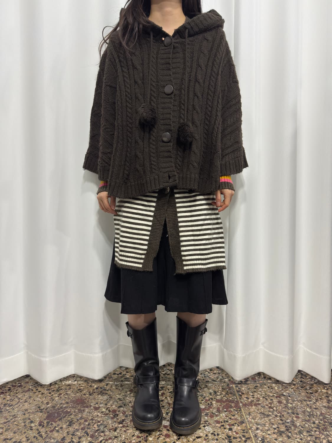 ingni brown knit hood cape 상품이미지2