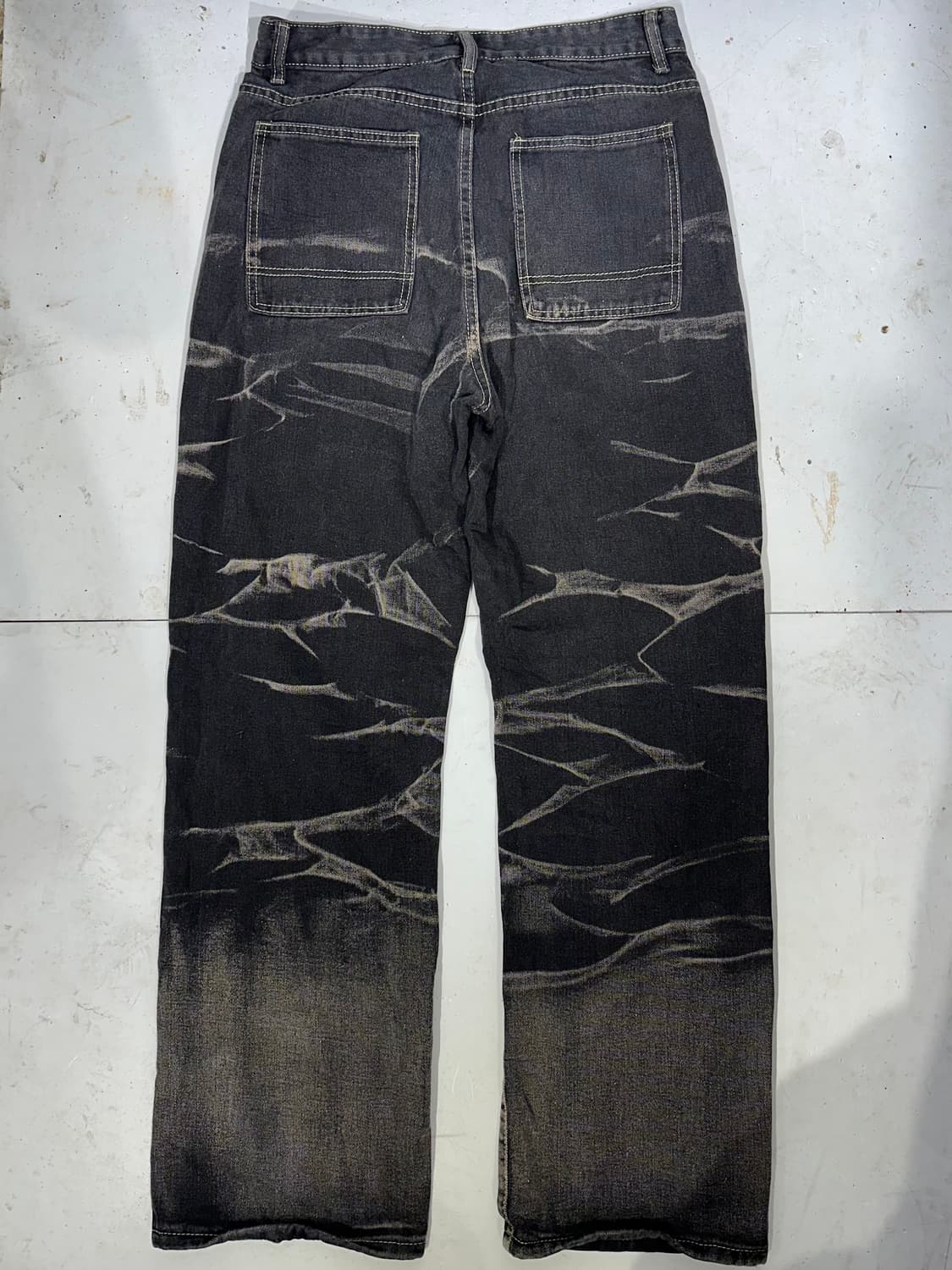 일본 빈티지 패턴 워싱 와이드 스트릿 와이드 흑청 데님 청바지  상품이미지5
