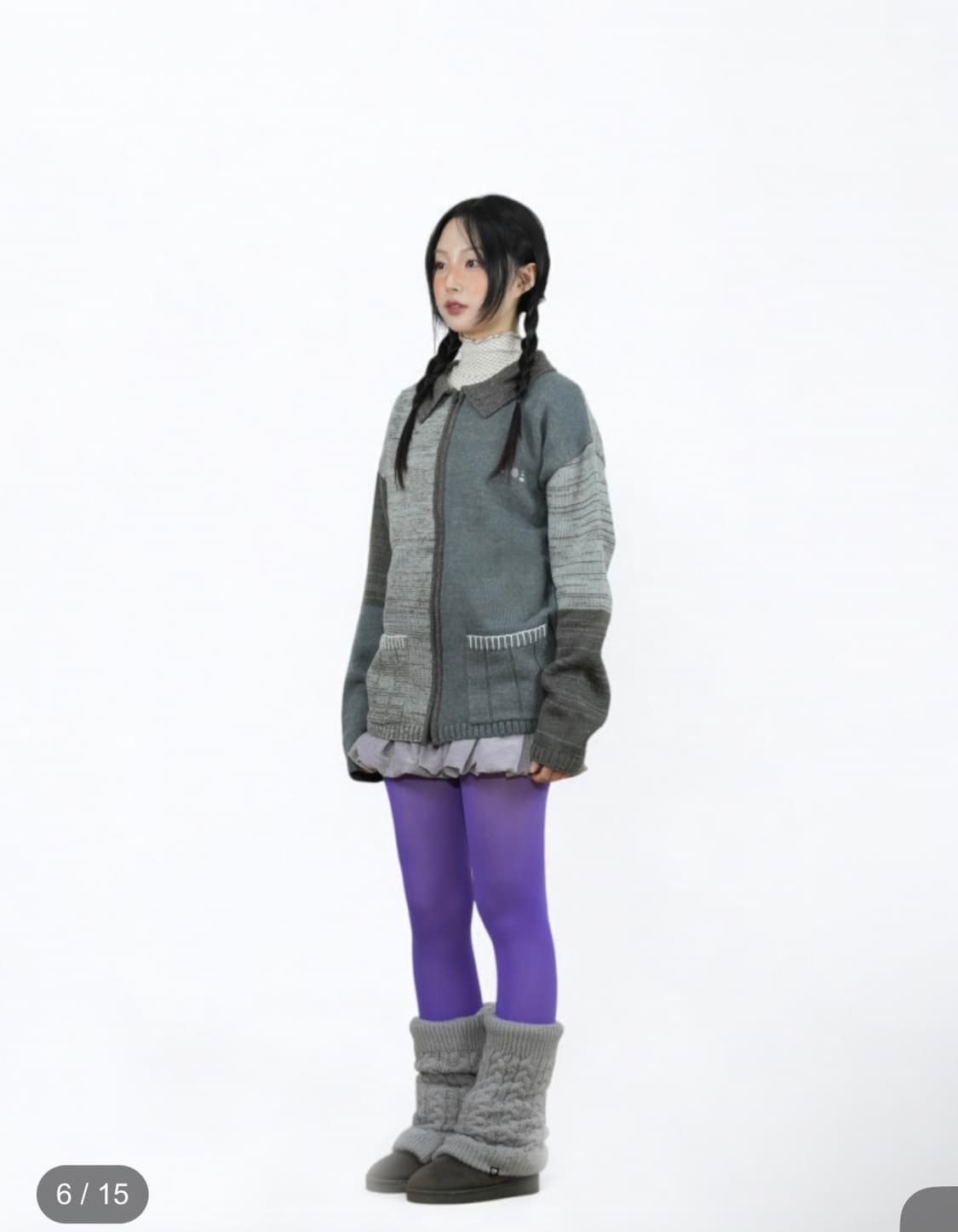 어스지구 멜란지 니트 자켓 차콜 상품이미지3