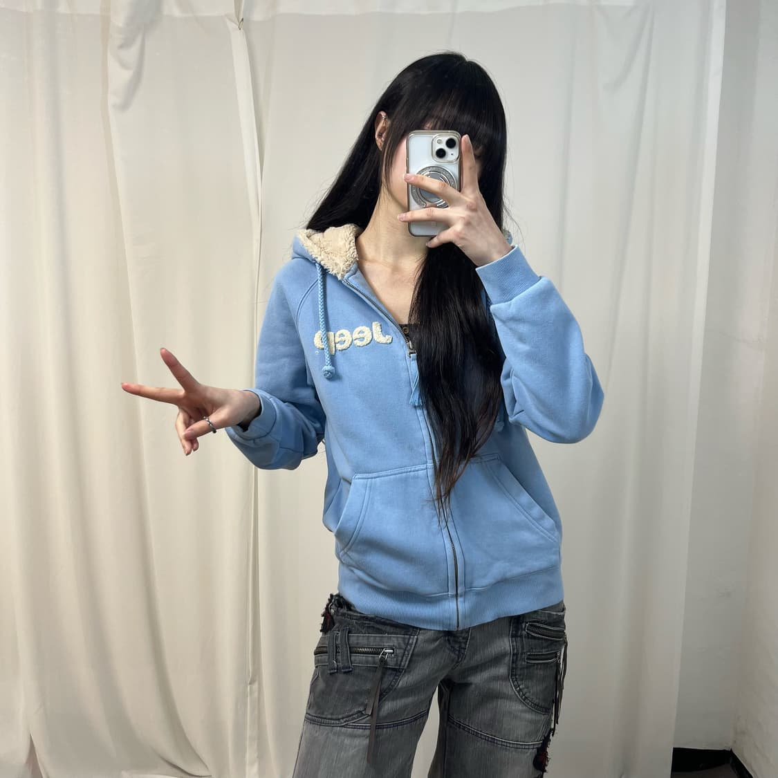 Jeep sky blue zip-up hoodie 상품이미지2