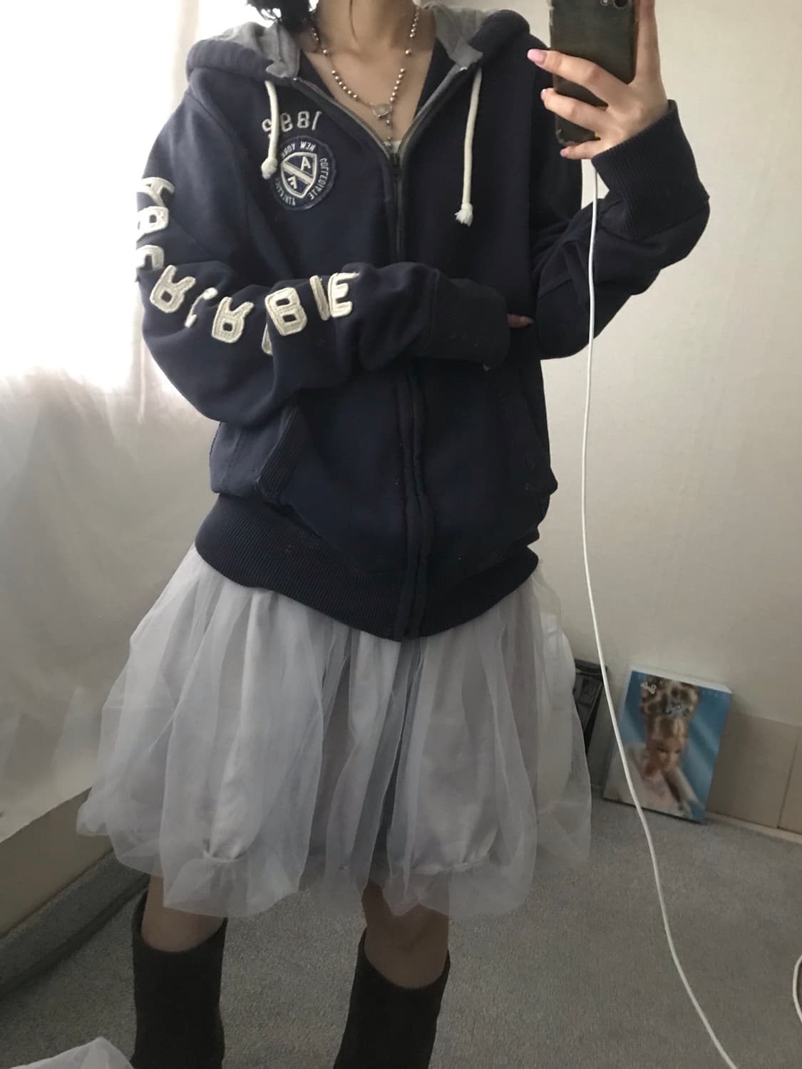 아베크롬비 네이비 사이드로고 후드집업 상품이미지1