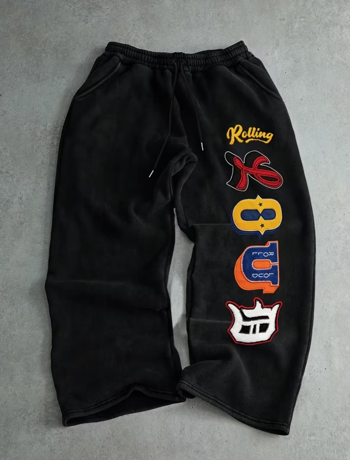 블랙 와이드 스웻 팬츠 상품이미지1