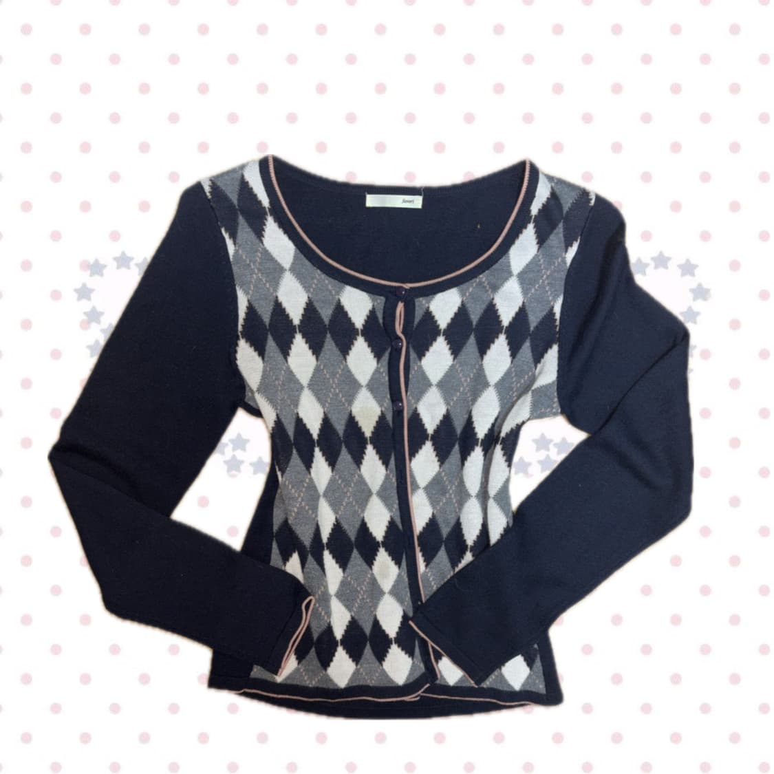 아가일 체크 네이비&딸기우유핑크 가디건 상품이미지1