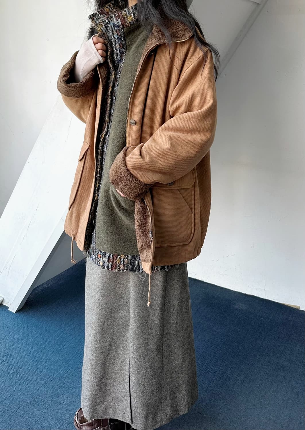 Cord fabric stand collar utility mid coa 상품이미지8