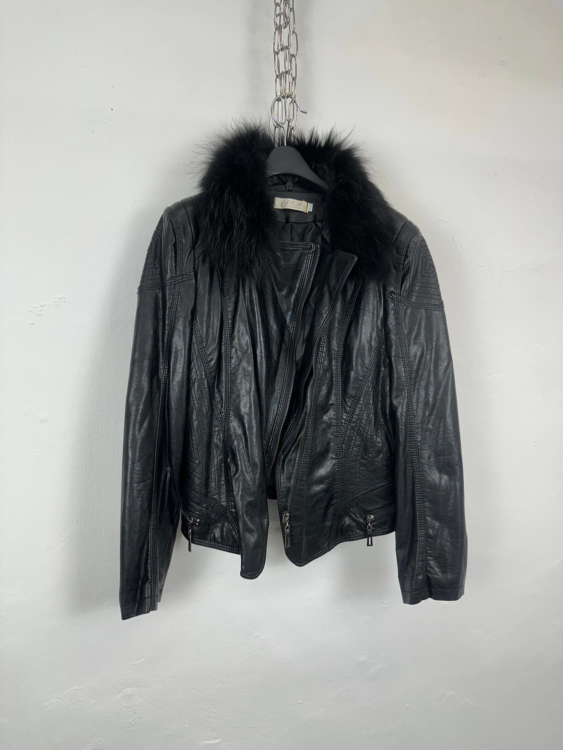 Drap Fur Trimming Sheepskin Leather Jack 상품이미지9