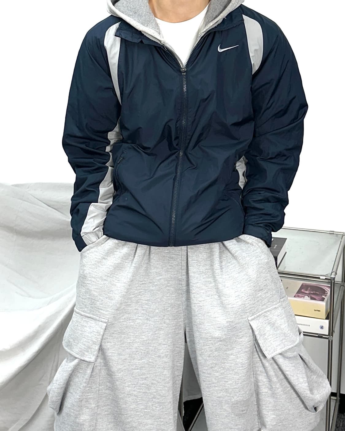 나이키 00s 네이비 그레이 배색 바람막이 L 상품이미지1