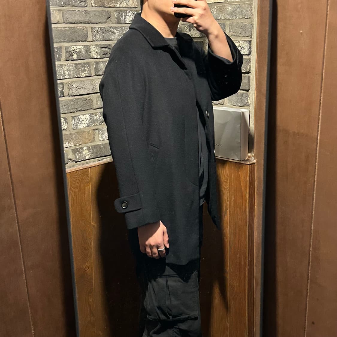 M) YSL 입생로랑 울 캐시미어 미디움 코트 자켓 블랙 상품이미지10