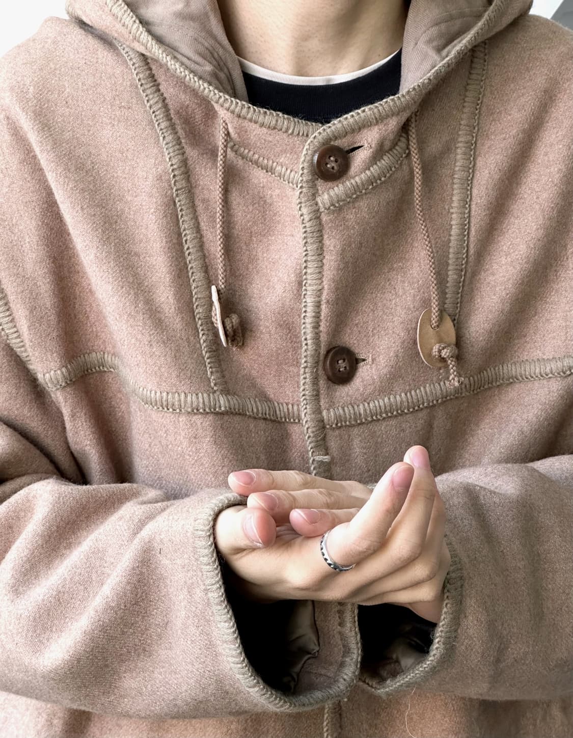 Wool felted hooded mid coat 상품이미지3