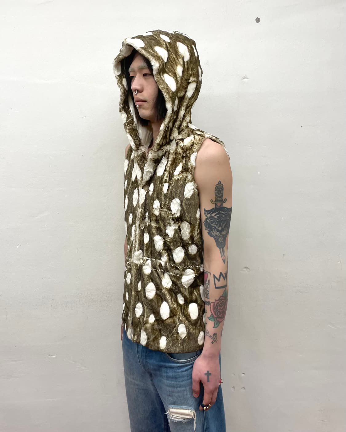Leopard Dot Fur Hooded Vest  상품이미지4