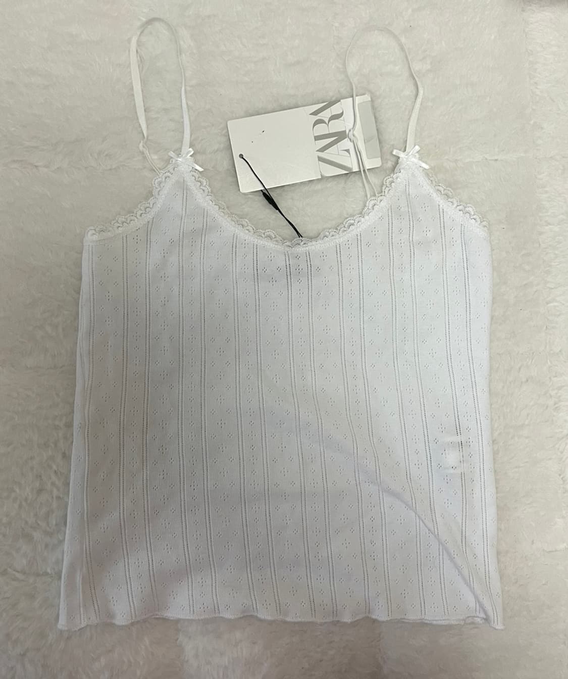 ZARA 자라 레이스 트리밍 포인텔 탑 아이보리, 자라 아일렛 나시 상품이미지8