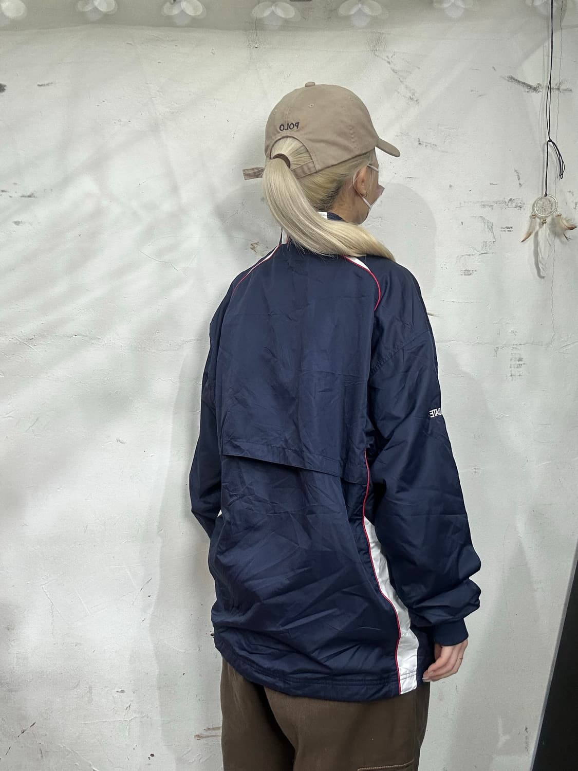 컨버스 일본판 네이비 화이트 오버핏 바람막이 트랙 자켓 L 상품이미지3