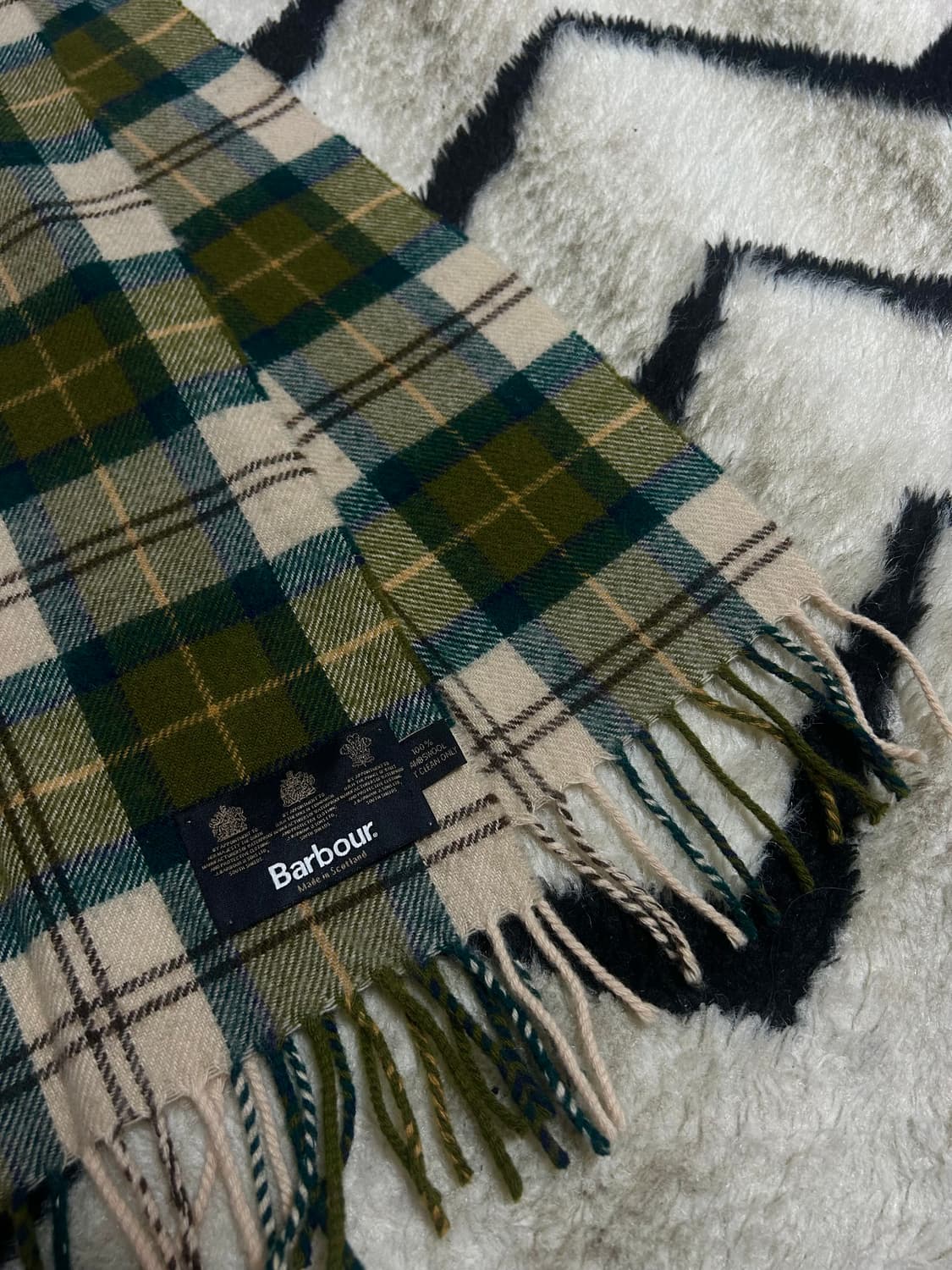 바버 타탄체크 램스울 머플러/올리브 상품이미지1