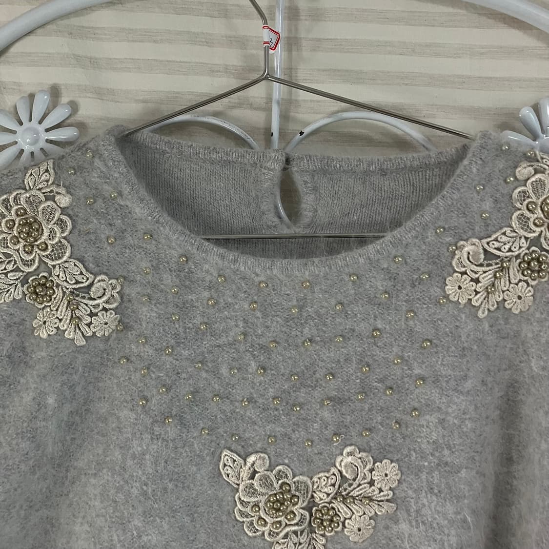 빈티지 스카이 블루 플라워 진주 니트 821 y2k 스트릿 모리 갸루  상품이미지5