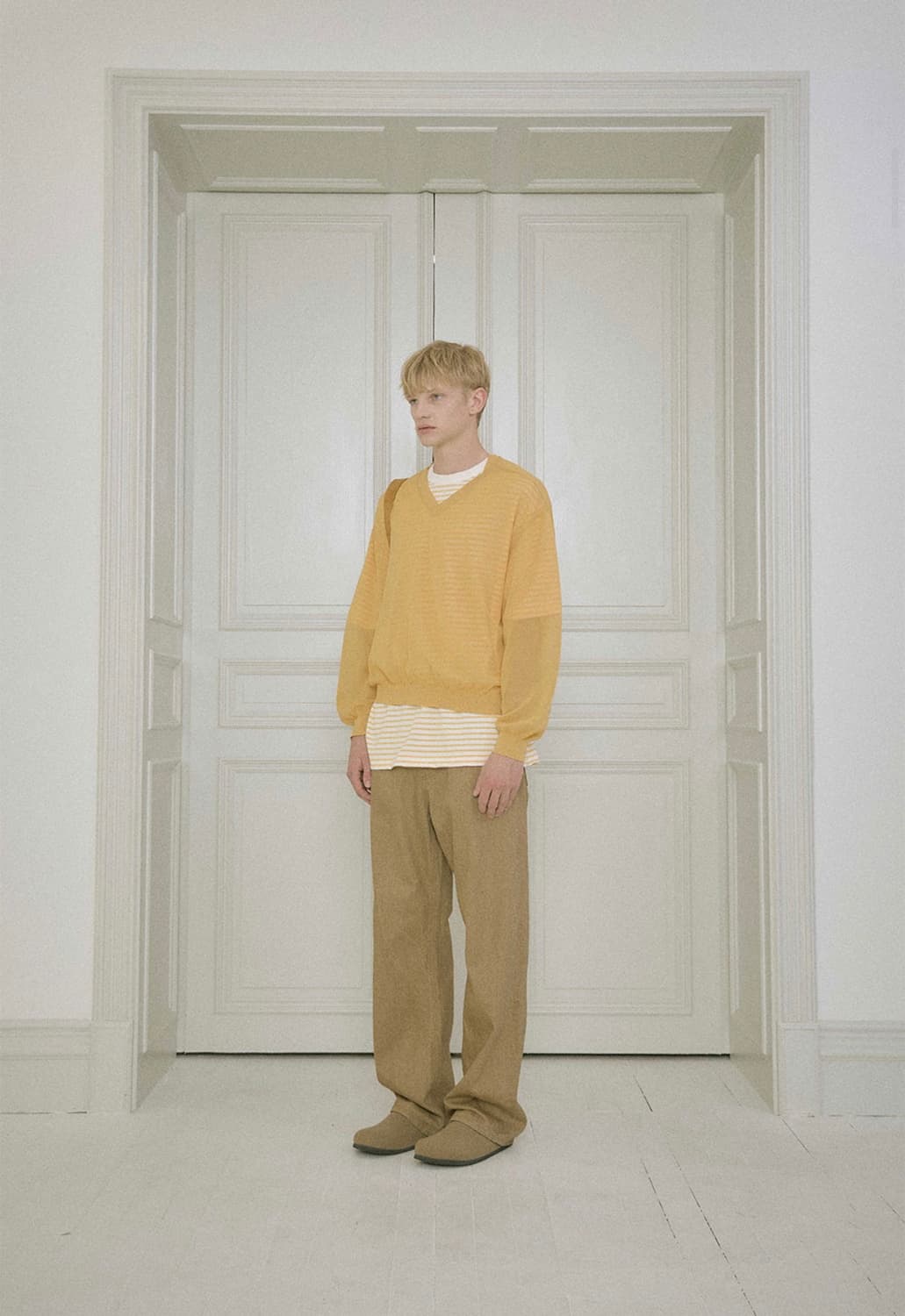 [M] STU 스트라이프 셀비지 데님 팬츠 베이지 상품이미지2