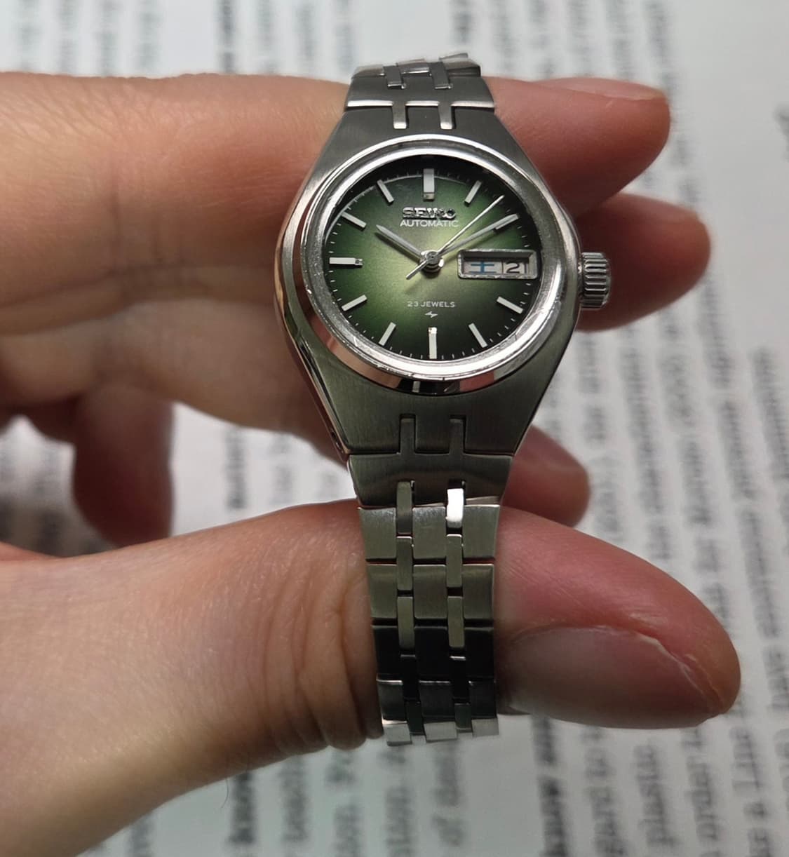 빈티지 세이코 옴브레 그린 다이얼 한자 데이데이트 오토매틱 여성용  상품이미지10