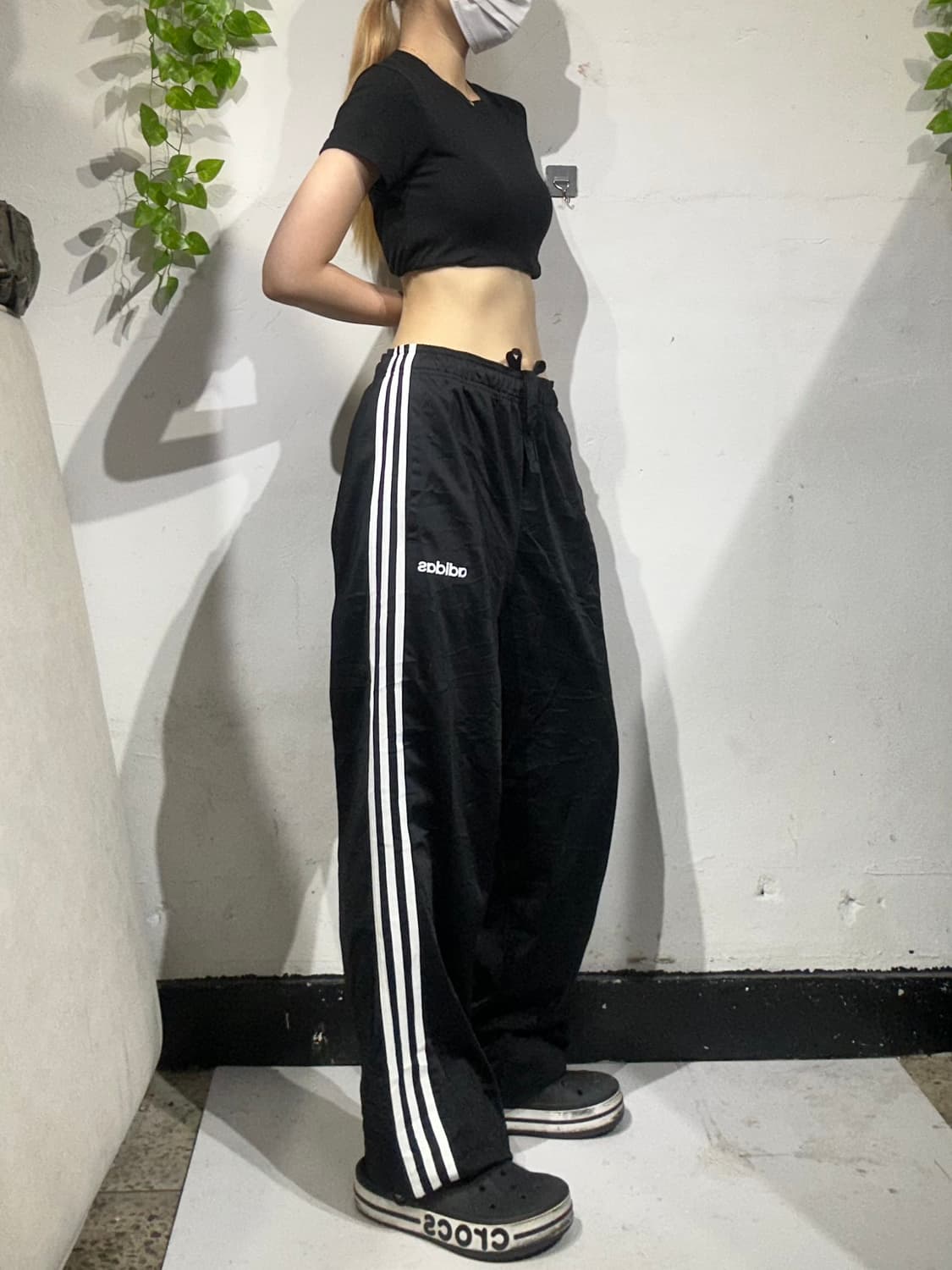 아디다스 블랙 와이드 화이트 삼선 트레이닝 팬츠 M 상품이미지1