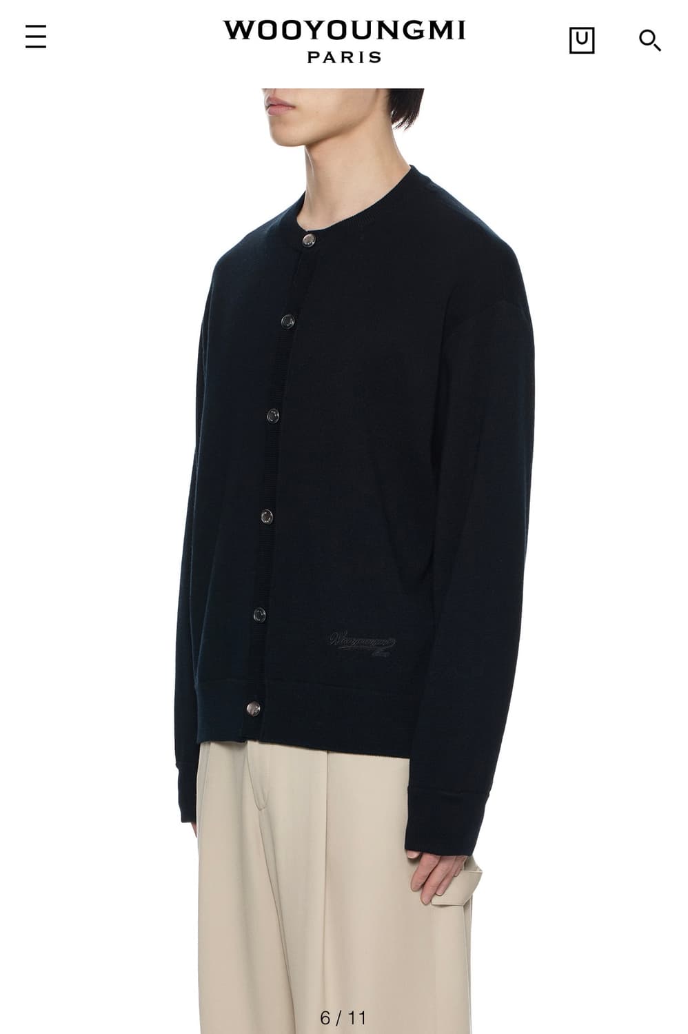 우영미 블랙 라운드넥 울 가디건 니트 46 상품이미지3