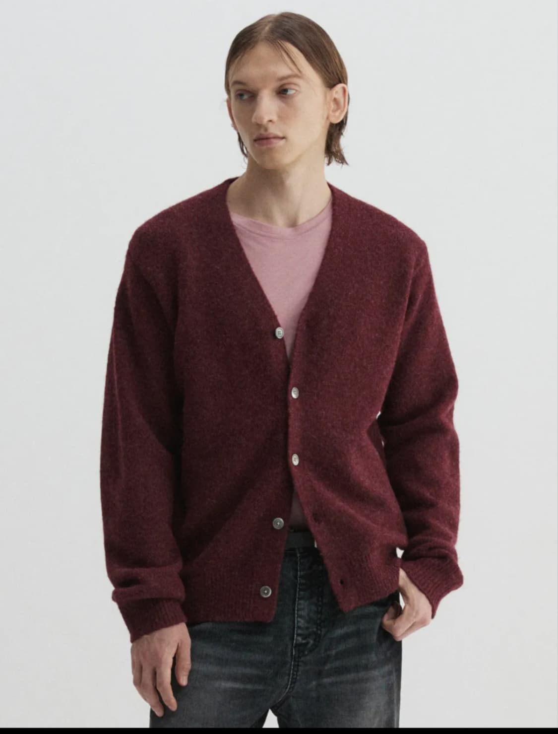 르마드 버건디 가디건(브이넥) 상품이미지3