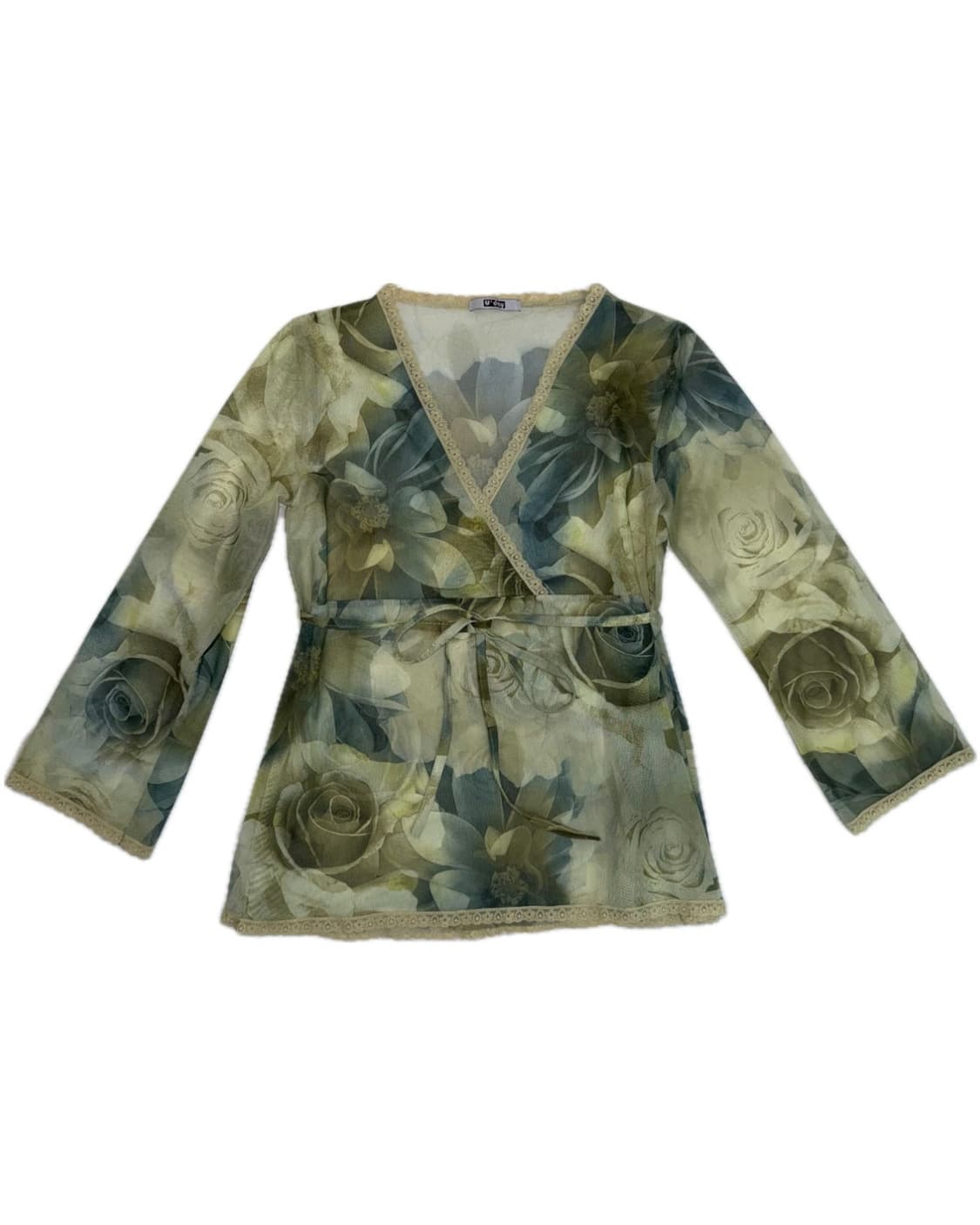 빈티지 모리걸 패턴 시스루 레이어드티 상품이미지1