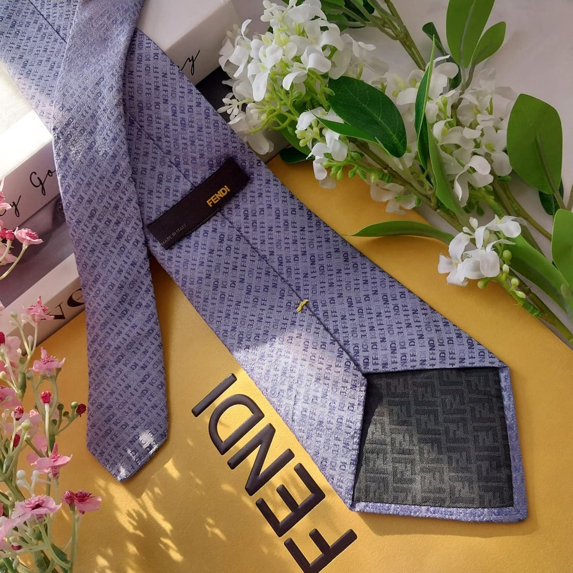 펜디 실크 블루&바이올렛 이니셜 자카드 넥타이 9cm A+등급 K1643 상품이미지4