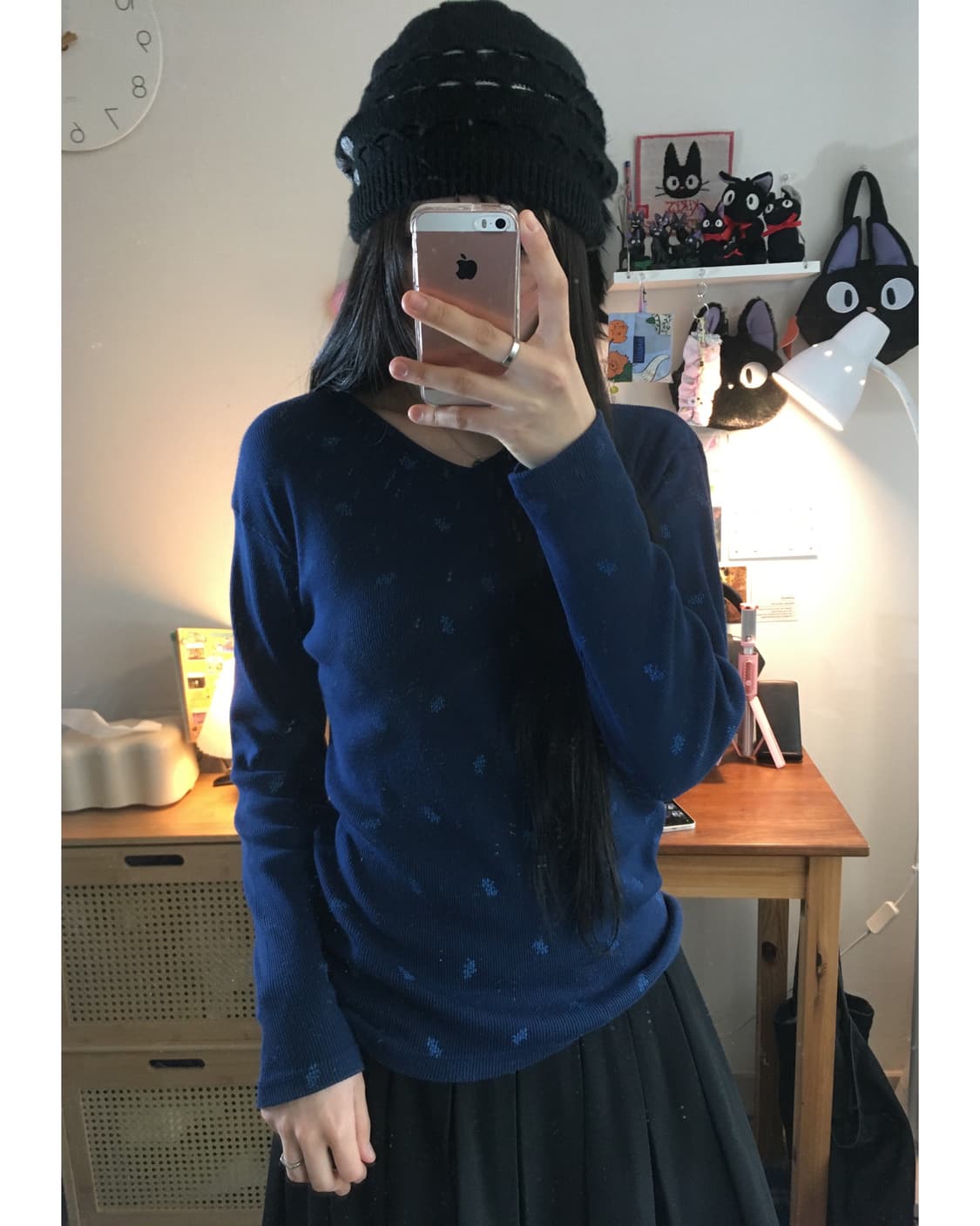 vintage flower pattern long sleeve navy 상품이미지2