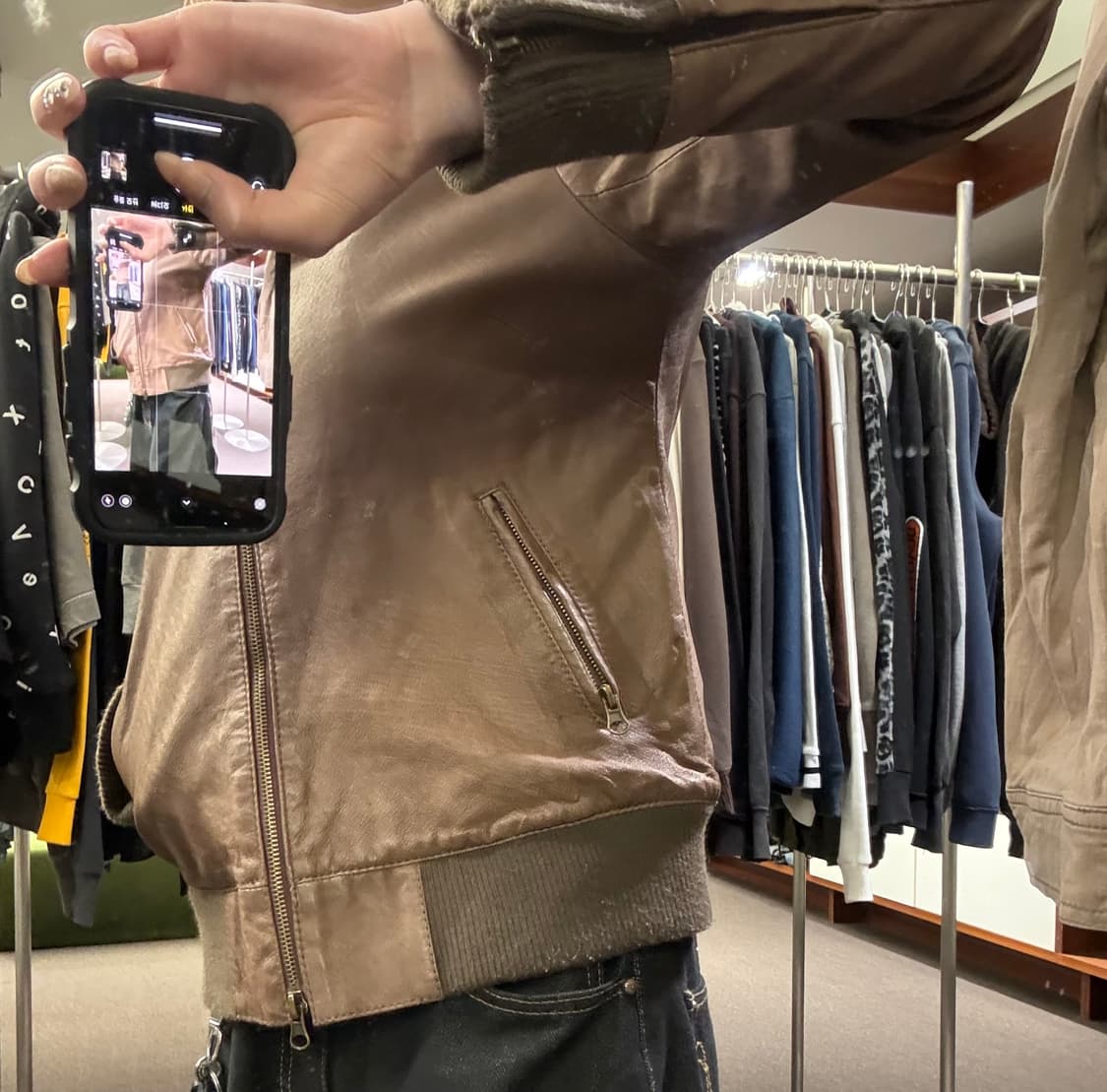 2)mystic 빈티지 여성 브라운 레더 자켓 상품이미지3