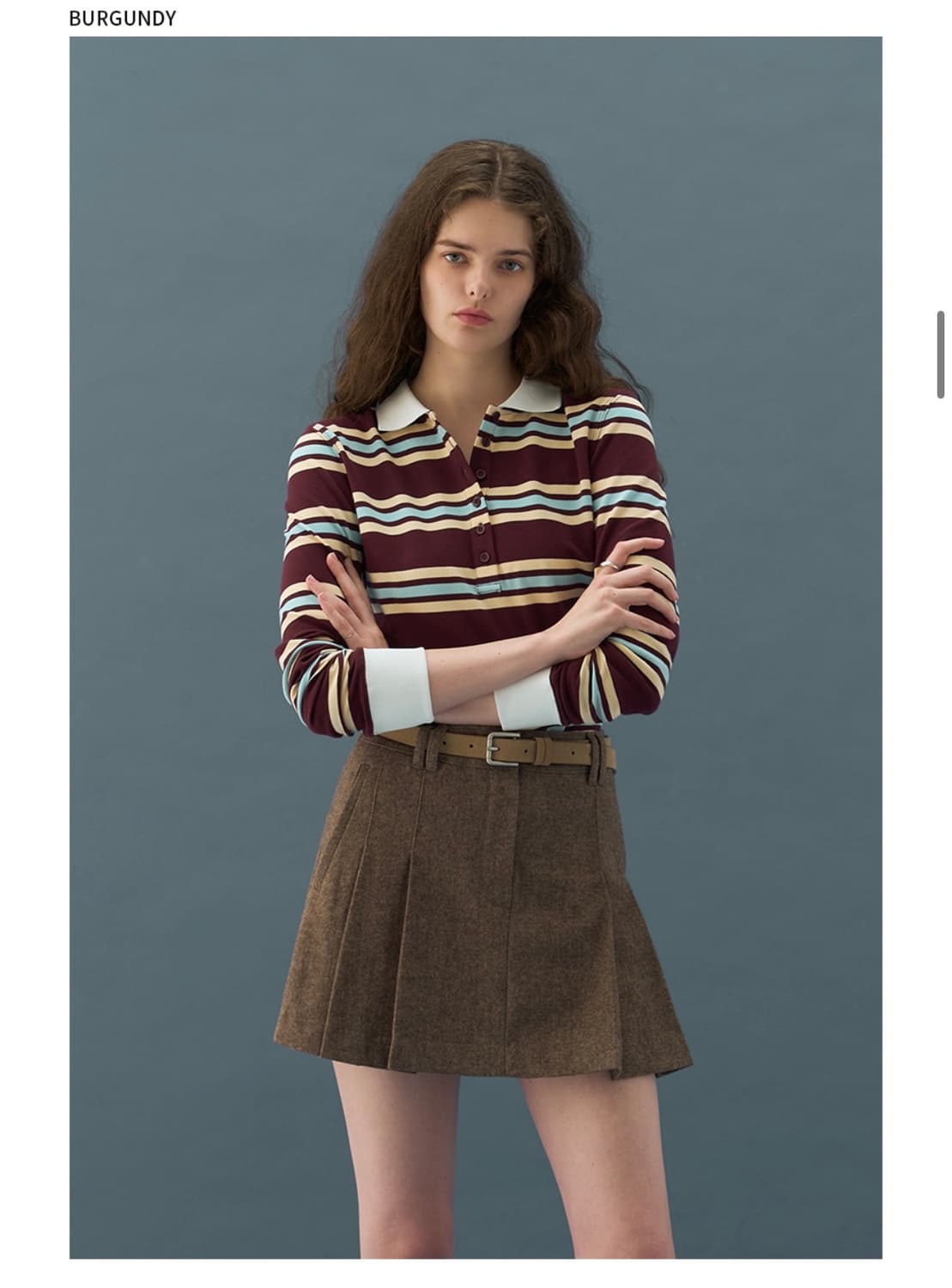 (S) 드로우핏 우먼 멀티 스트라이프 슬림 카라 피케 티셔츠 판매 상품이미지2