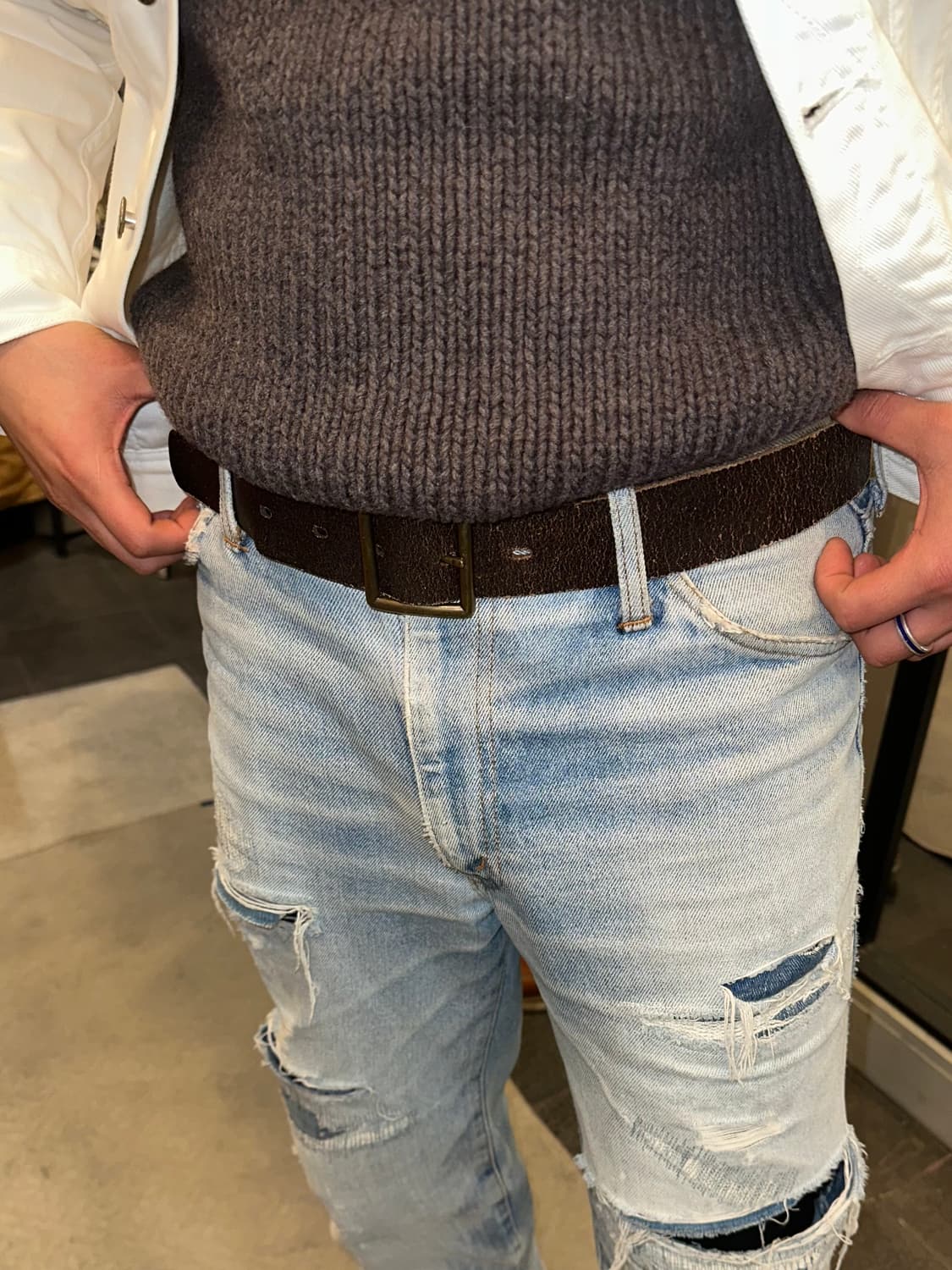 Genuine leather aging brown belt 상품이미지2