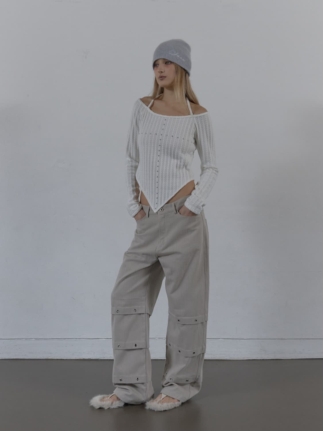 셋업이엑스이 핀턱 아일렛 팬츠 바지 베이지 M 상품이미지5