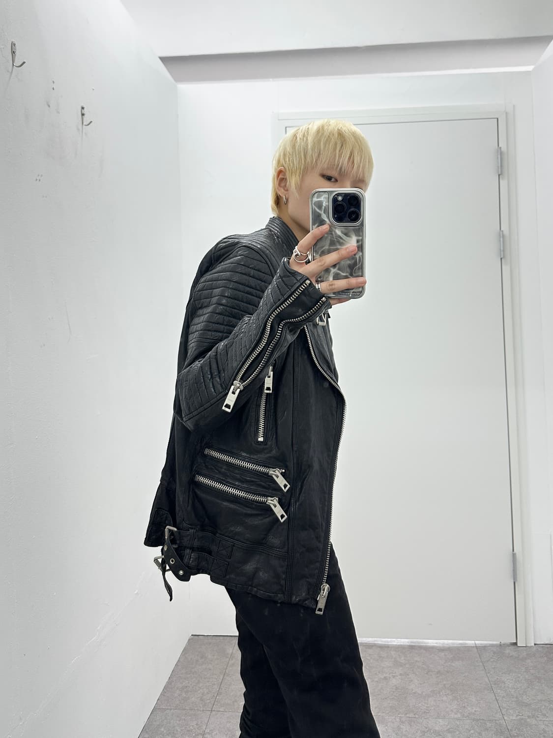 Sheepskin leather motor double zip jacke 상품이미지4