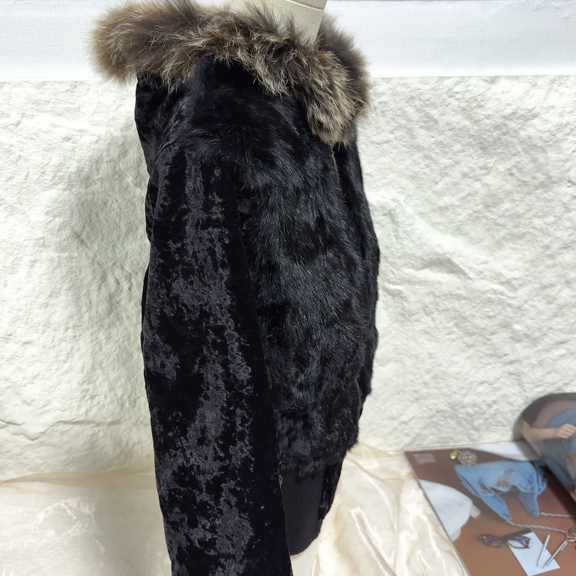 빈티지 다크 여우털후드 토끼털 벨벳 니트자켓 후드집업 상품이미지3