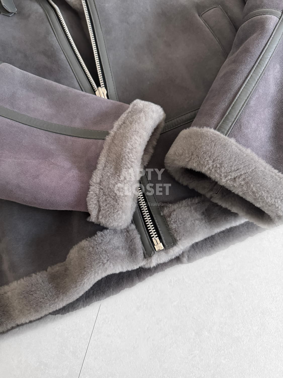 itleather 맞춤주문 에비에이터 무스탕 시어링 자켓 그레이 상품이미지6