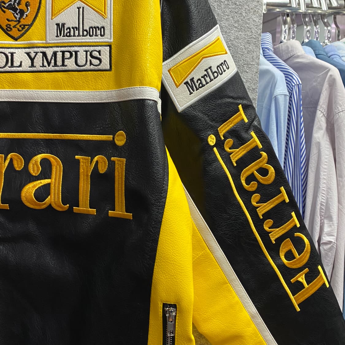 페라리 말보로 패치워크 옐로우 배색 레더 레이싱 자켓 B3719 상품이미지4