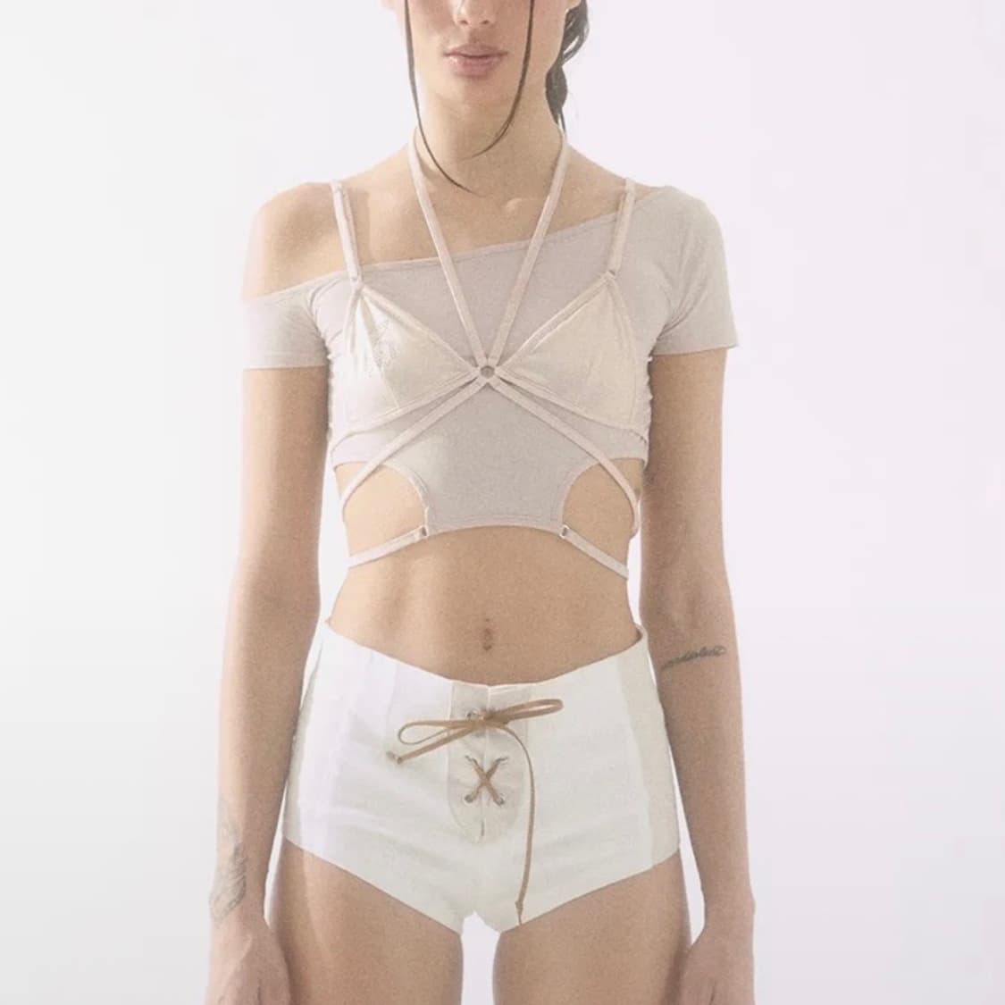 배디 Layered Strap Bra Top 샌드 S 상품이미지1