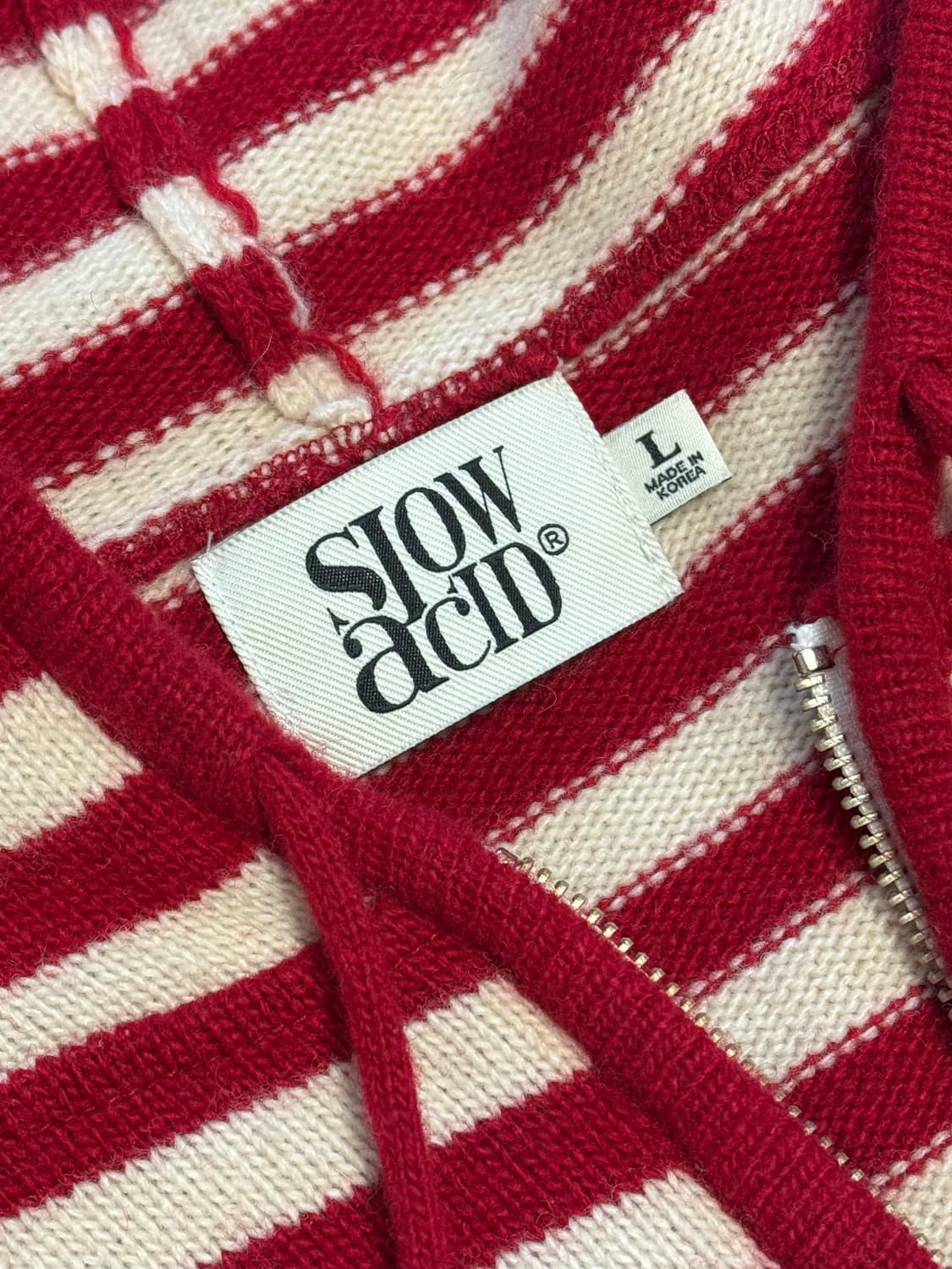 슬로우애시드 스트라이프 니트 후드집업 (레드) 상품이미지4