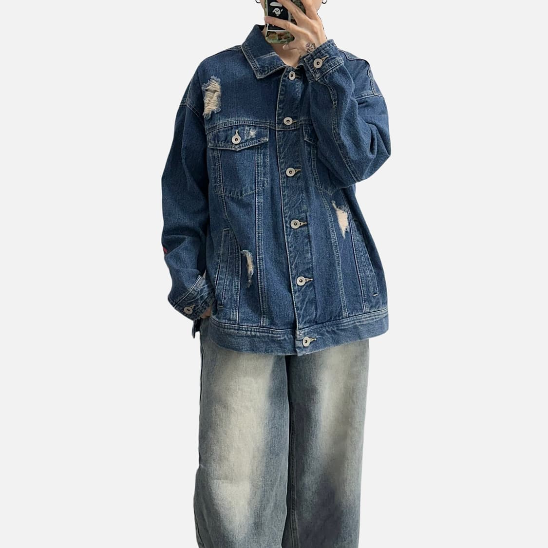카이아크만 페인팅 데미지 데님 트러커 청자켓 상품이미지4