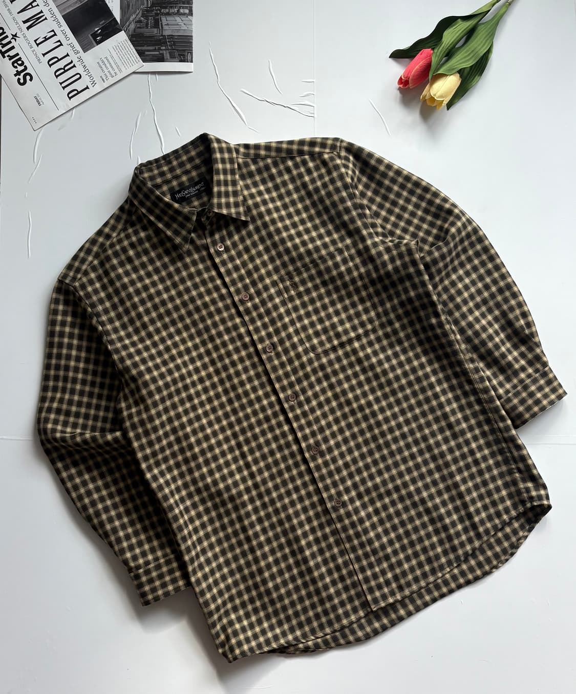 입생로랑 90‘s 빈티지 체크 셔츠 상품이미지1