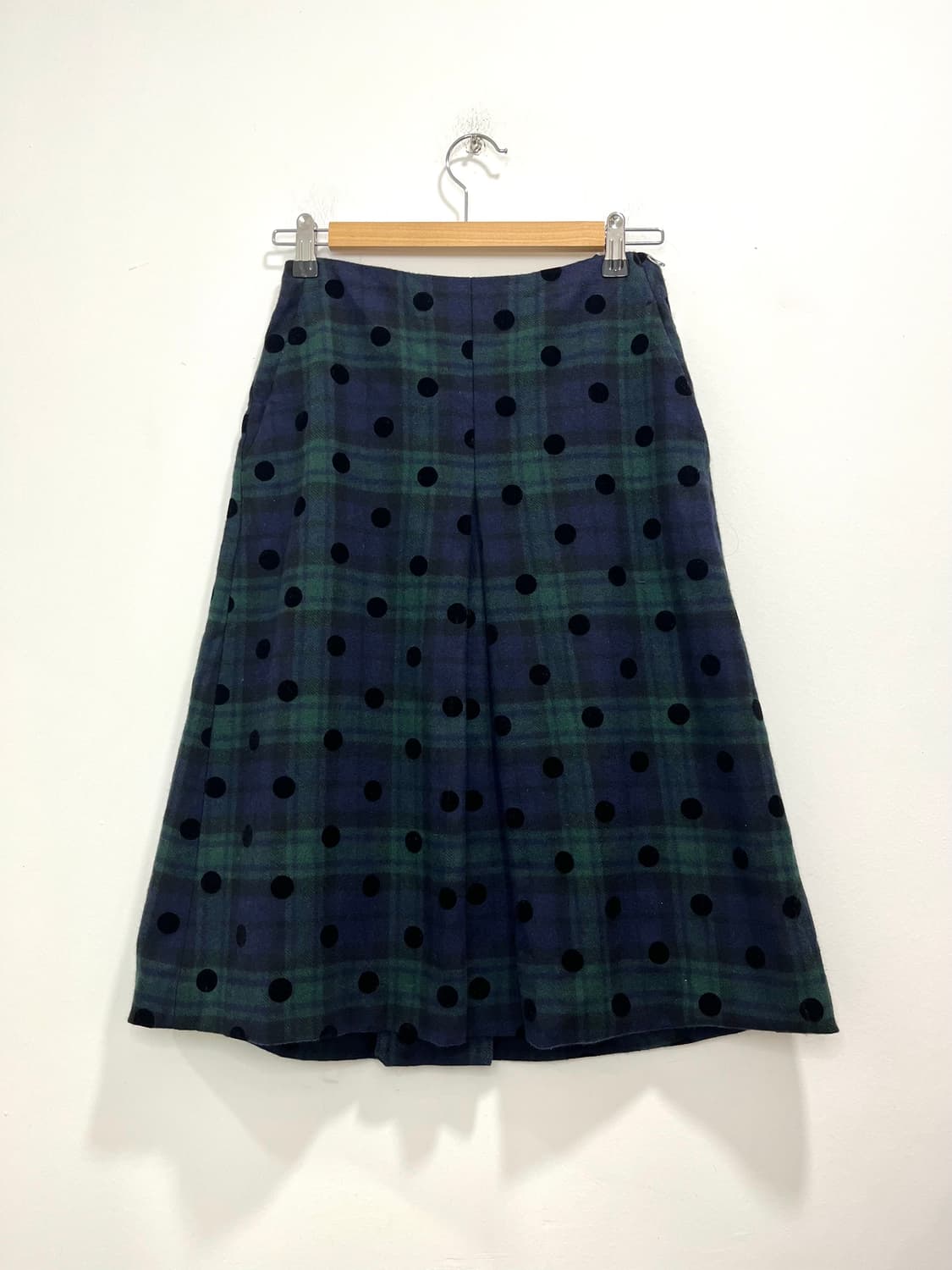 일본 빈티지 체크 도트 패턴 핀턱 미디스커트 상품이미지1