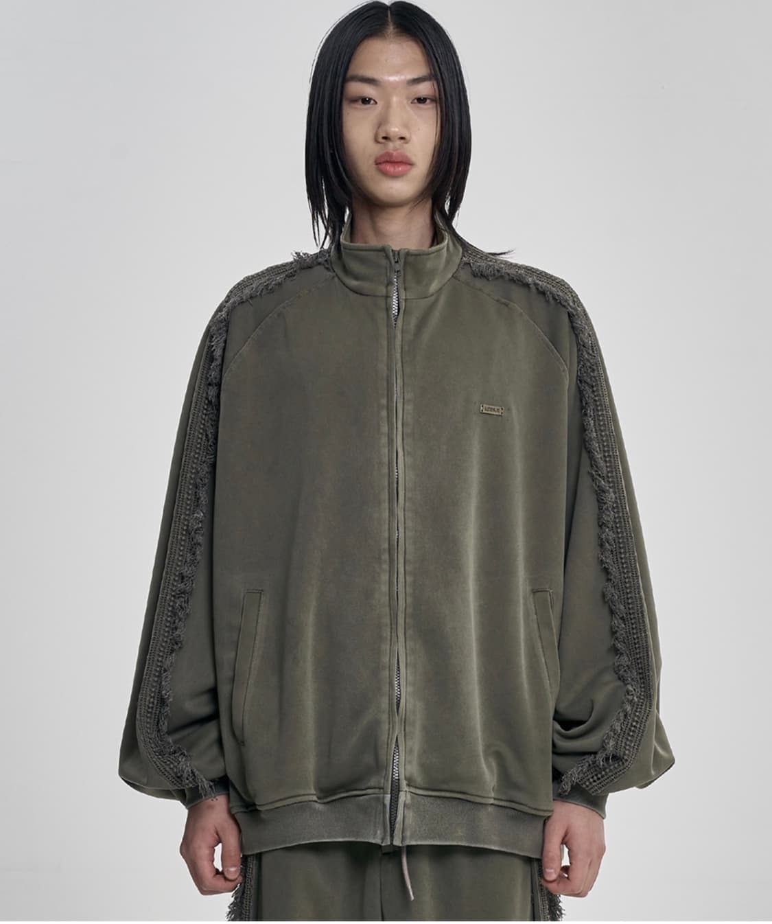 아조바이아조 레이스 트리밍 래글런 트랙탑 져지 자켓 카키 상품이미지4