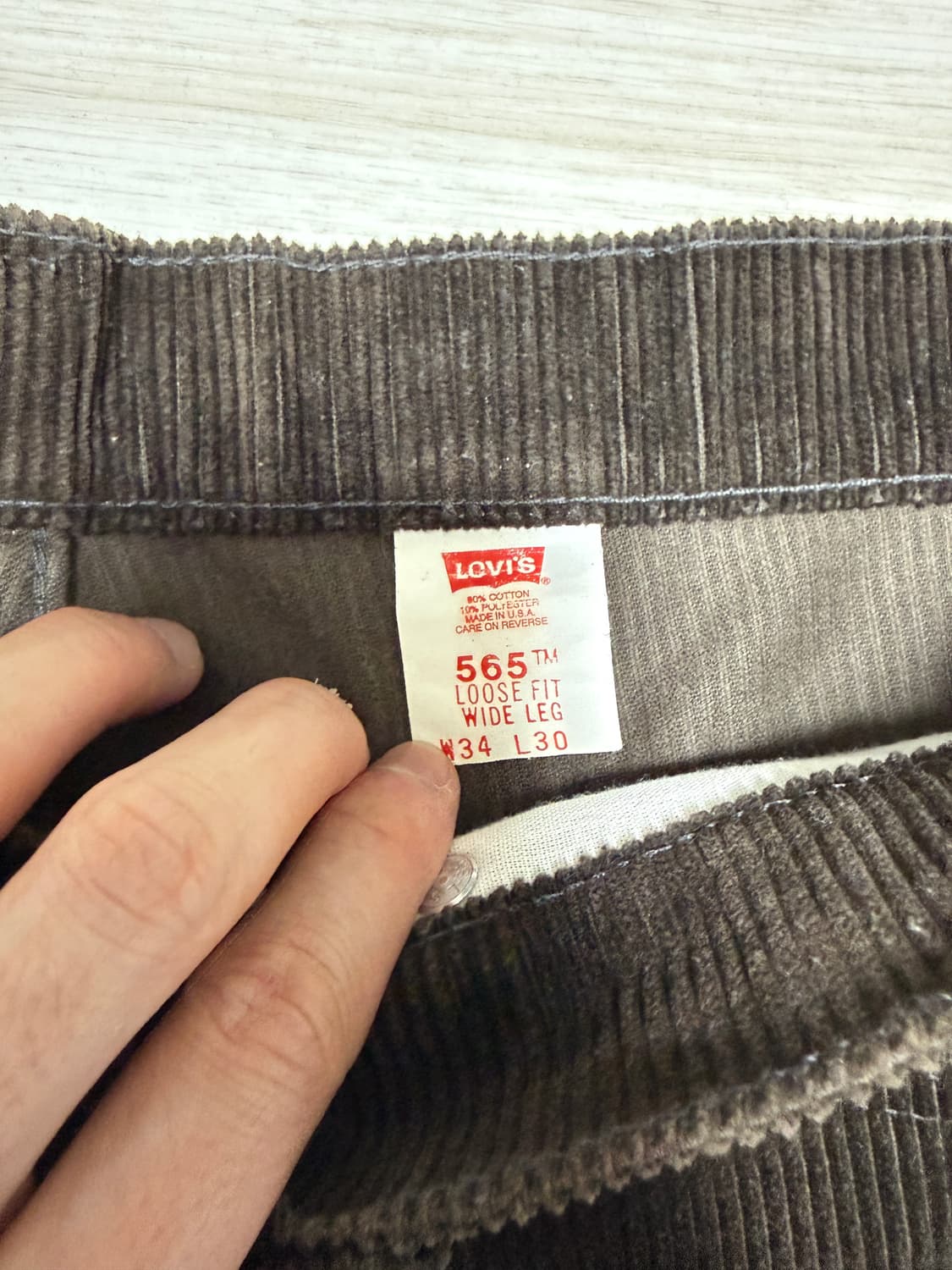 빈티지 리바이스 565 와이드 레그 코듀로이 브라운 made in usa 상품이미지3