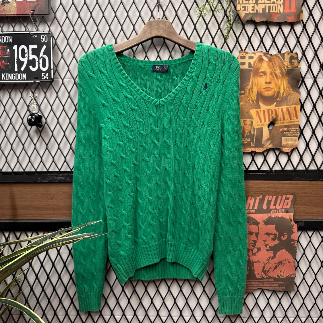폴로 랄프로렌 케이블 니트 네이비 포니 로고 포인트 라이트 그린 상품이미지1
