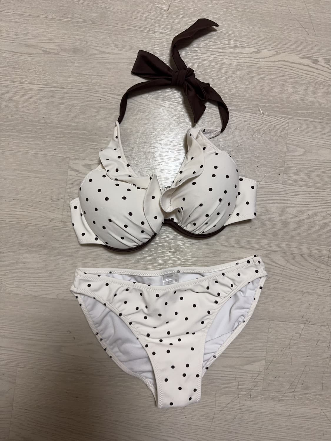 라떼갸루 일본 빈티지 리즈리사 st 브라운 도트 비키니 점프수트 세트 상품이미지1