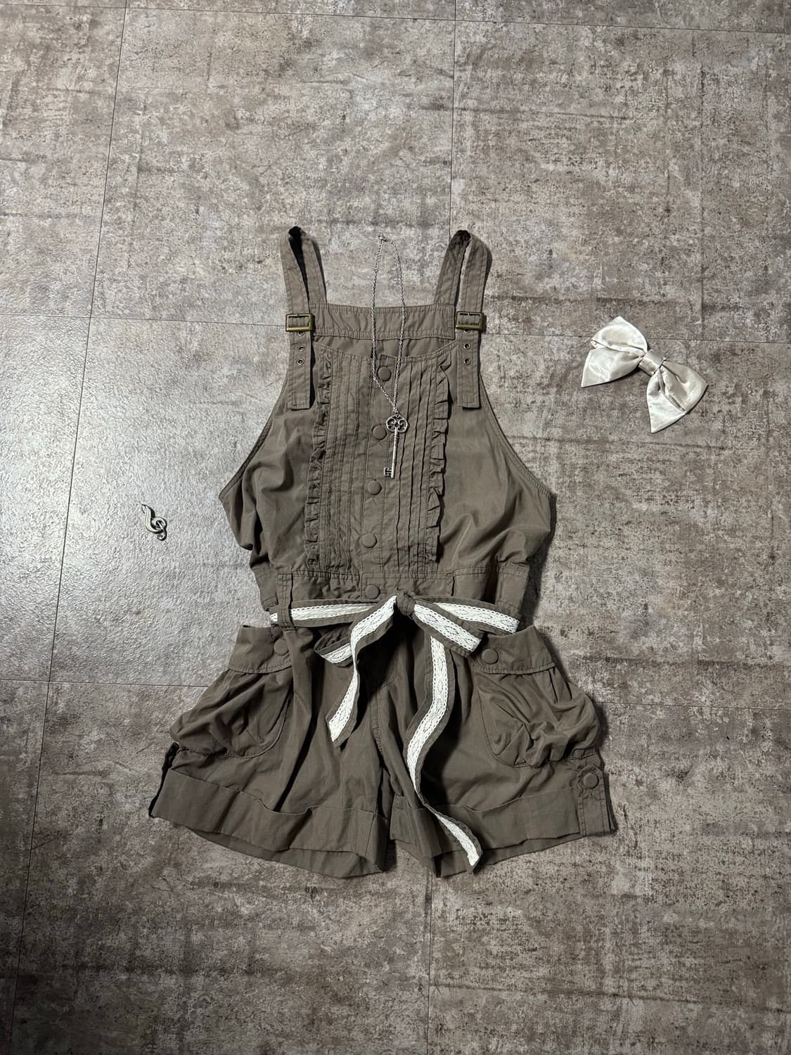 스트라이프 패턴 가디건 레이스 벨트 롬퍼 3pcs SET 상품이미지8