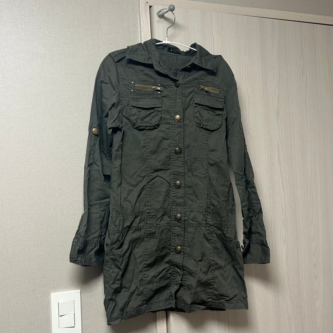 y2k 빈티지 갸루 카고 포켓 원피스 셔츠 야상 밀리터리 상품이미지1