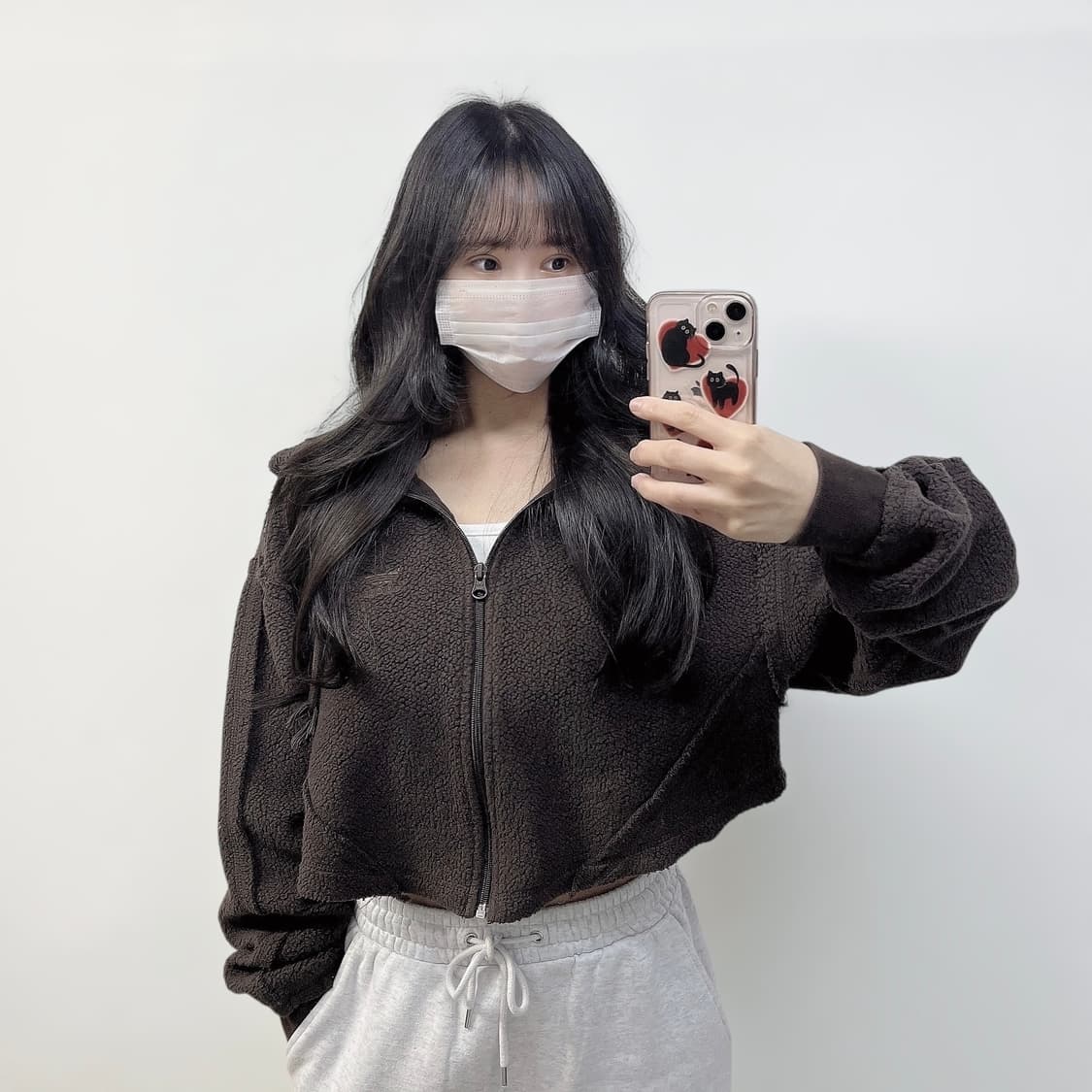 아디다스 트레포일 로고 크롭 후드집업 브라운 상품이미지1