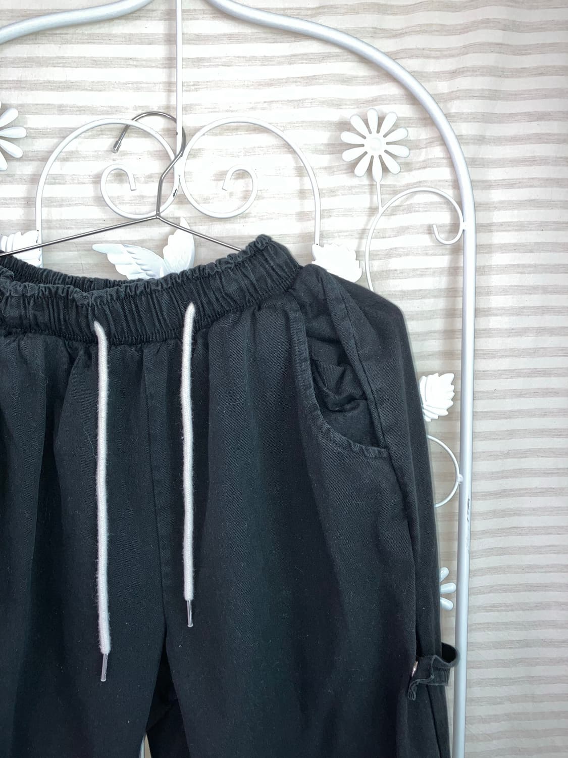 빈티지 블랙 사이드버튼 와이드 팬츠 y2k 스트릿 갸루 펑키477   상품이미지3