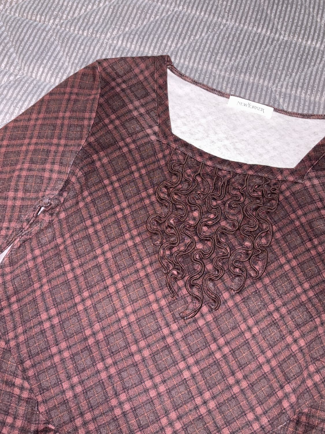 브라운 체크 탑 상품이미지4